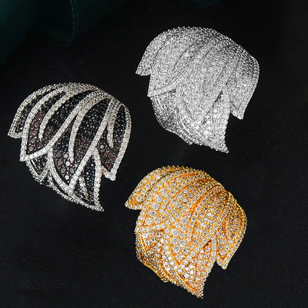 GODKI Роскошные перьевые листья дизайн смелые массивные кольца с циркониевыми