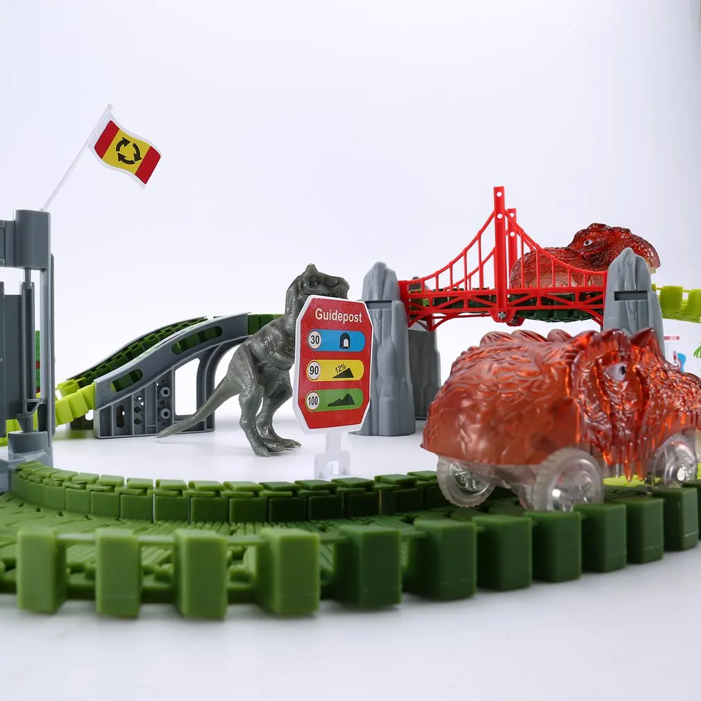 

Dinosaur Toys Set Dinosaur World Road Race Flexible Track Set Two Cool Dinosaur Car For Boys And Girls Best Gift
