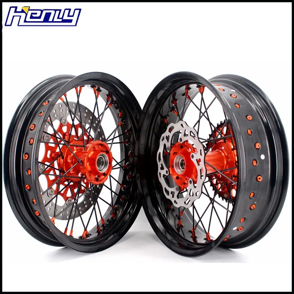 3,5/5,0 супермото спицевые колеса комплект для KTM SX EXC EXC-E EXC-F SX SX-F XC-W 125 150 200 250 300 350 400 525 2003- черный луч