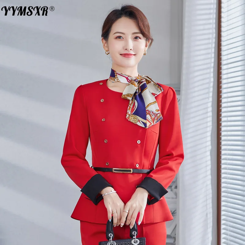 

90 Kg Suit Women's Flight Attendant Uniform Female Autumn and Winter Office Work Clothes High Waist Trousers Two-piece