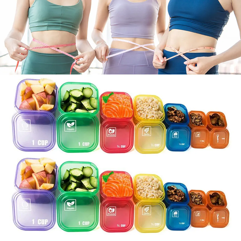 

14pcs Healthy Eating Lunch Box Diet Plans 21 Day Food Storage Microwave Safe Coded Label Engraved Meal Portion Control Container