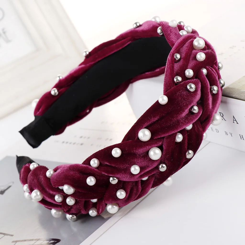 

New solid color flannel super fairy nail beads wide-brimmed thick braid hair hoop headband ladies
