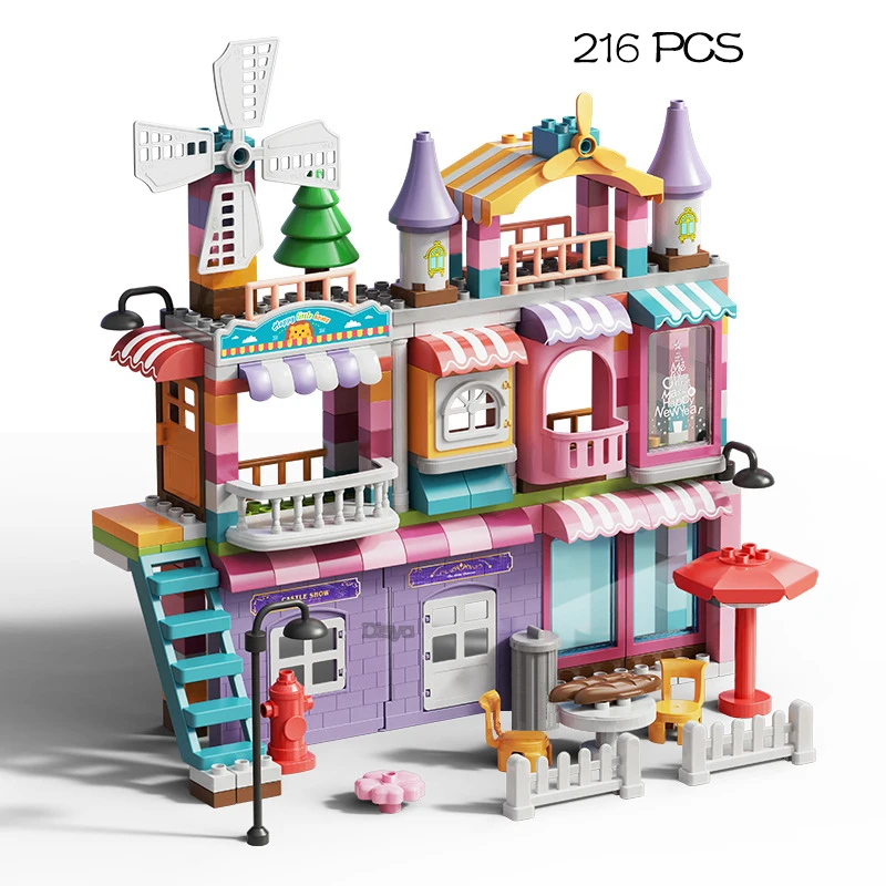 

2021 new dream princess house girl play house pink castle villa model building blocks puzzle assemble girl toy gift
