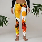 Женские легинсы с желтыми бабочками и цветочным принтом, повседневные длинные легинсы для фитнеса и тренировок