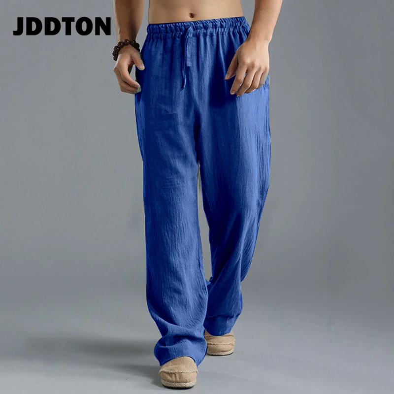 JDDTON мужские хлопковые льняные брюки тонкие эластичные дышащие повседневные