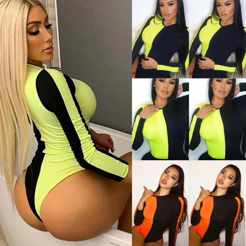 Женский комбидресс с длинными рукавами Флуоресцентный цвет лоскутный