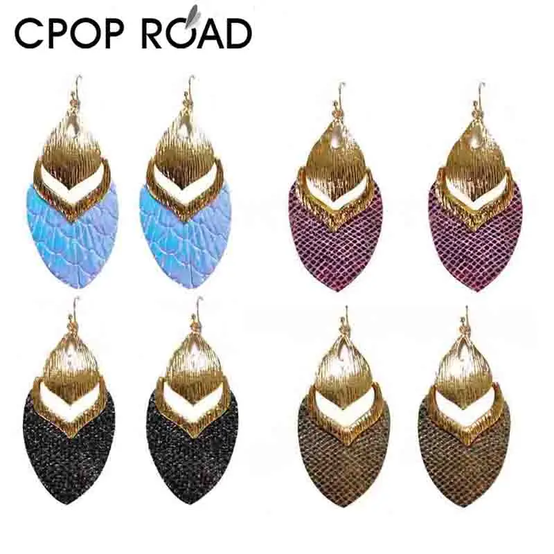 Женские серьги из искусственной кожи с листьями Cpop Золотая подвеска Модные