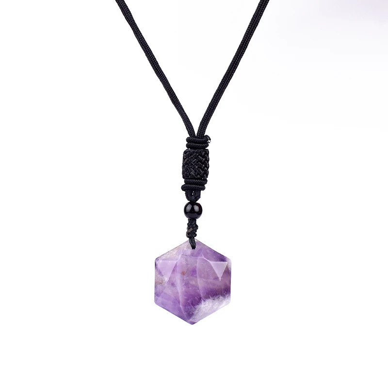 

Natural Amethysts Hexagram Necklaces for Women Star of David Wealth Pendant Necklaces Men Amulet Energy Stone Pendant Jewelry