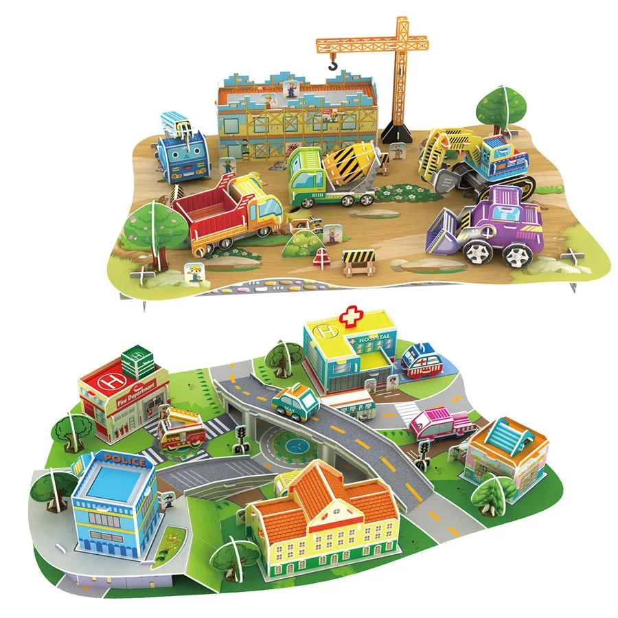 

3d Трехмерная Инженерная городская тема автомобиля головоломка Детская образовательная Diy модель здания игрушка подарок P267