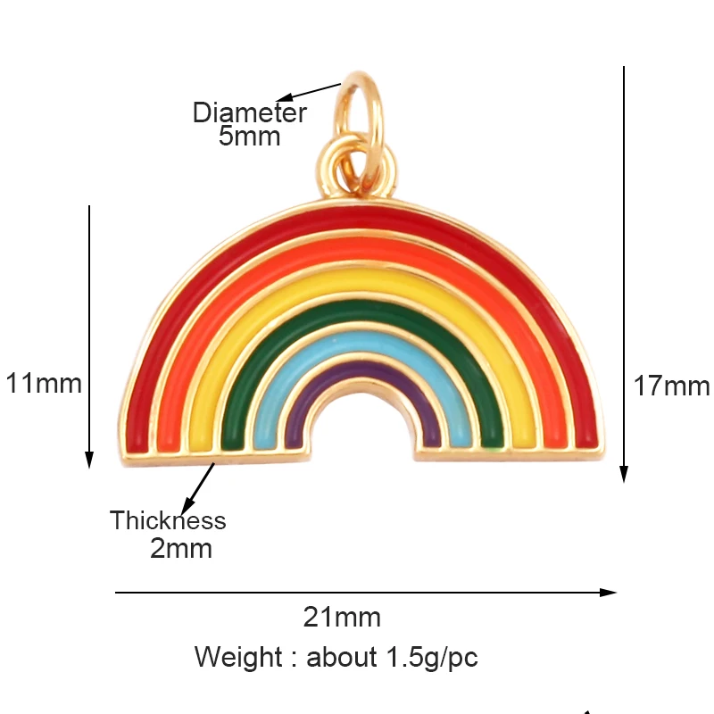 

Cute Rainbow Colorful Charm Pendant, 18K Real Gold Plated ,Necklace Bracelet Pendant for Handmade Jewelry Accessories