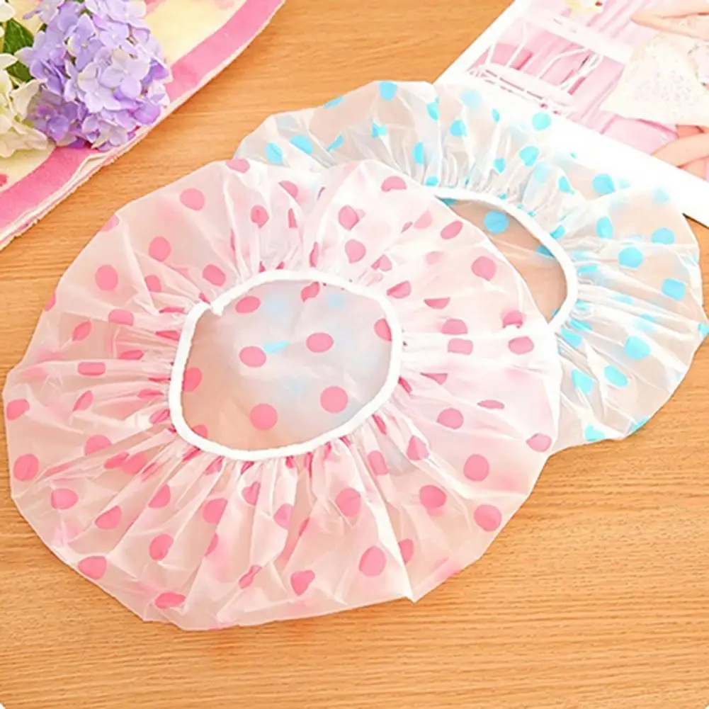 

Lovely Dots Thickened Waterproof Transparent Shower Cap Bathroom Bathing Hat