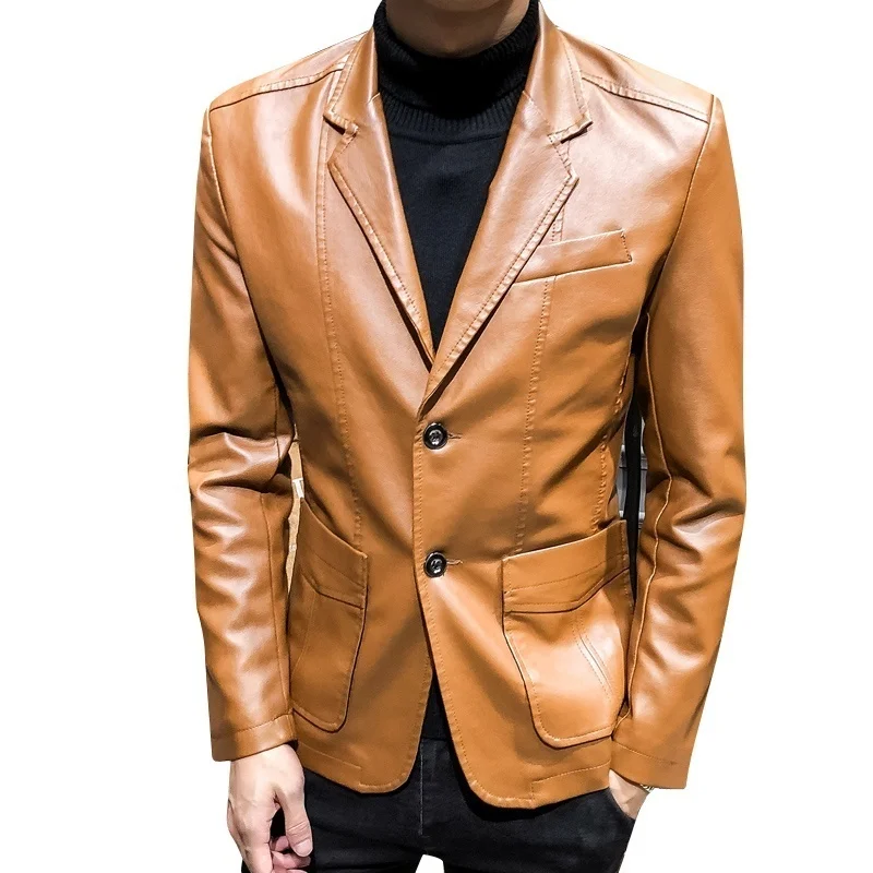 

Spring Autumn Mens Coat PU Motorcycle Jacket Casual Boys Tops Leather Male Cool Slim