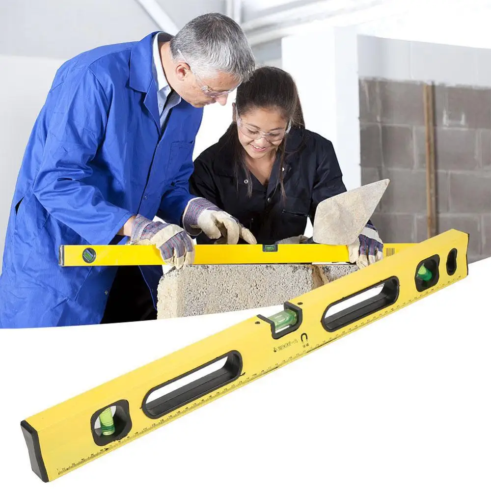 Линейка спиртового уровня 600 мм желтая высокоточная Магнитная пузырьковая