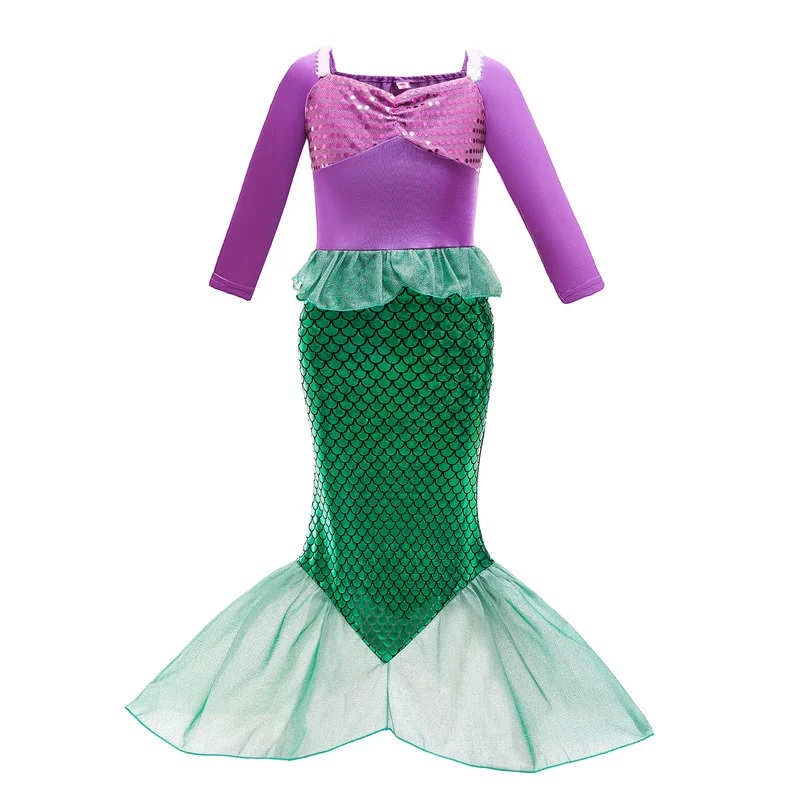 2022 Halloween Little Mermaid Princess Cosplay Costume Girl Dress up Fancy Baby Sequin Tails Party Holiday | Тематическая одежда и