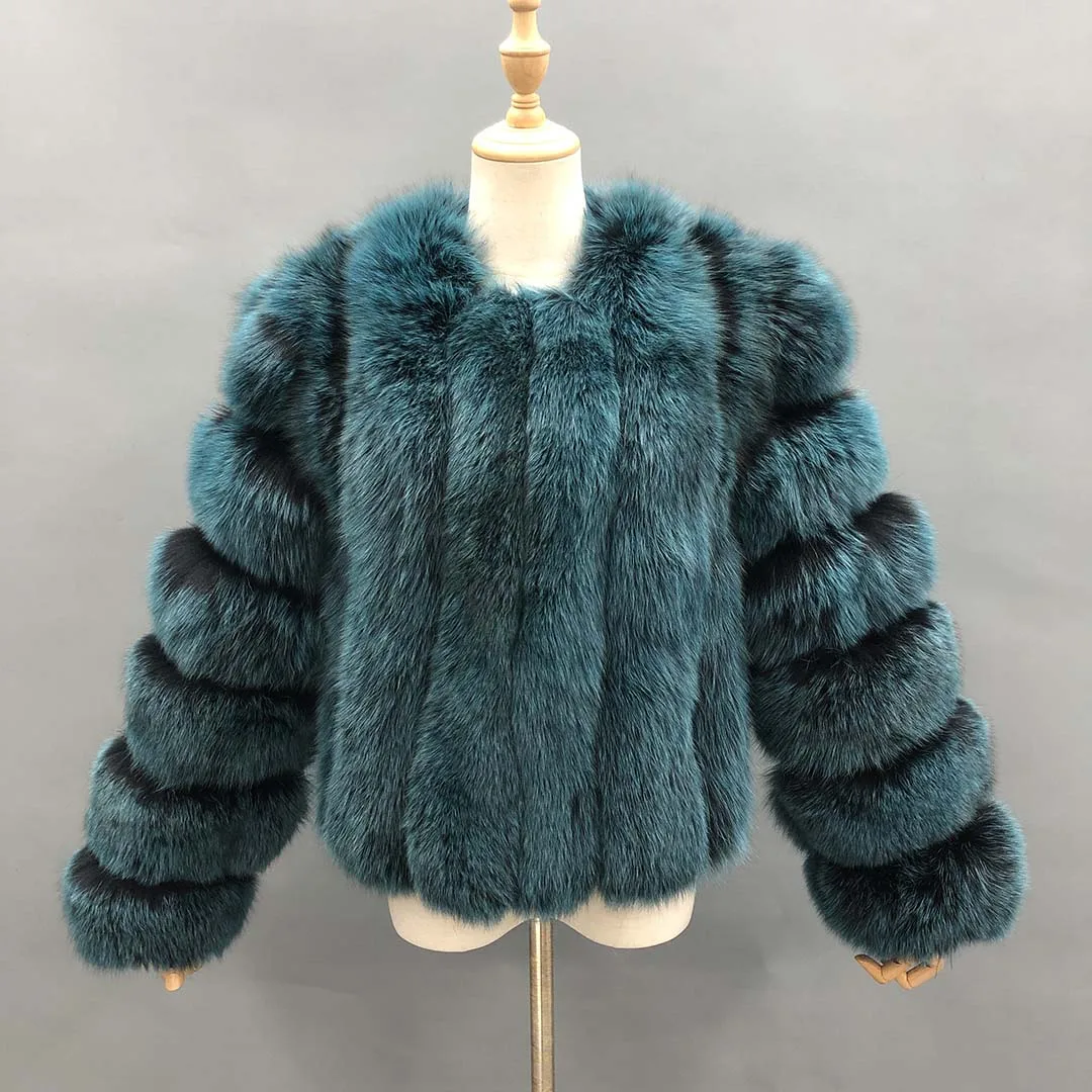 

Janefur Real Fox Fur Coat High Quality Winter Coat For Women Soild Color Women Overcoat