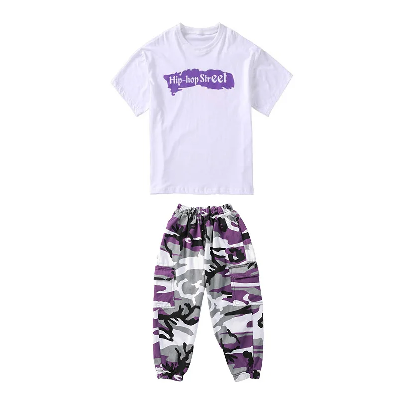 

Children Jazz Dance Set Girls Summer Short Sleeve Camouflage Hip Hop Costume Kids Street Dance Catwalk Show Performance Outfit
