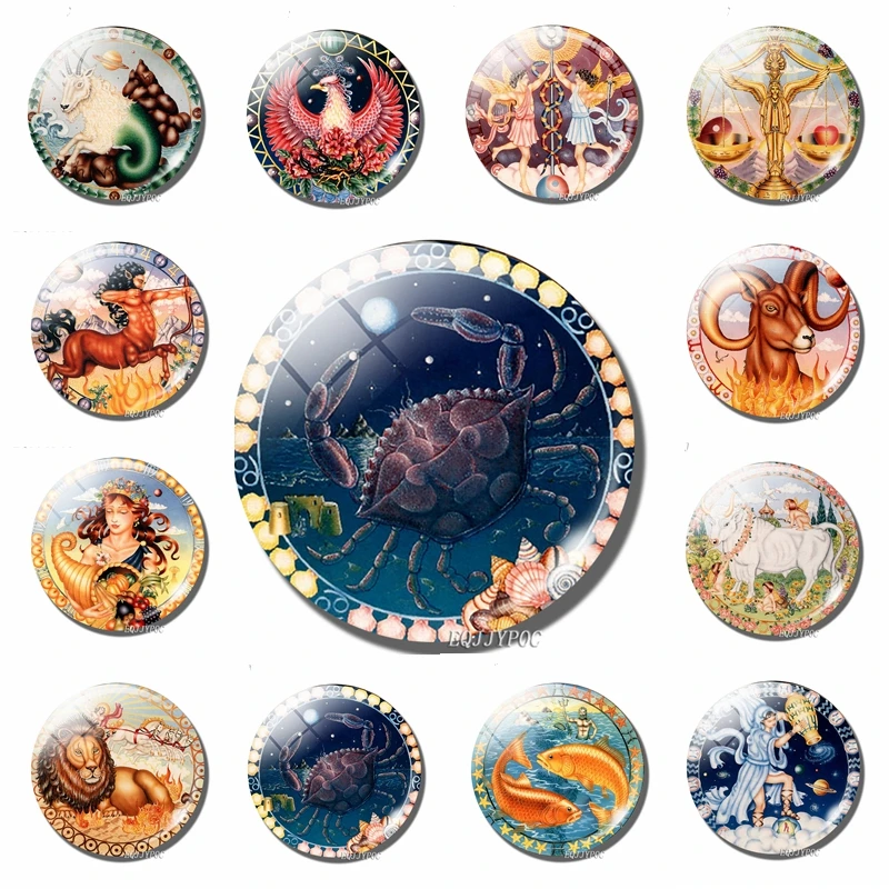 Любимые милые Мультяшные 12 созвездий 30 мм стеклянный магнит на холодильник в