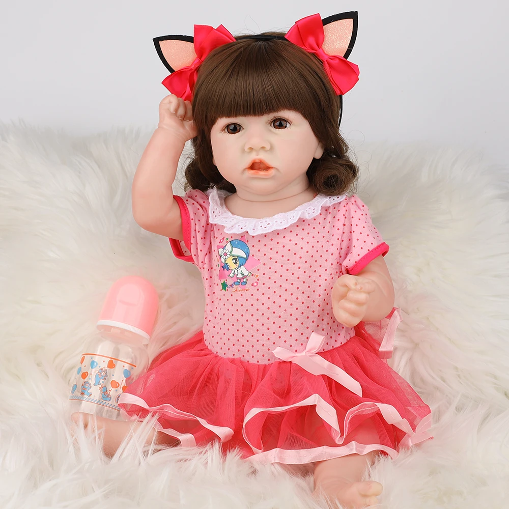 

55cm Realistic Lifelike Baby Doll With Crooked Mouth Handmade Bonecas Reborn Baby Doll Toy Full Silicone Body Hot Sale Doll