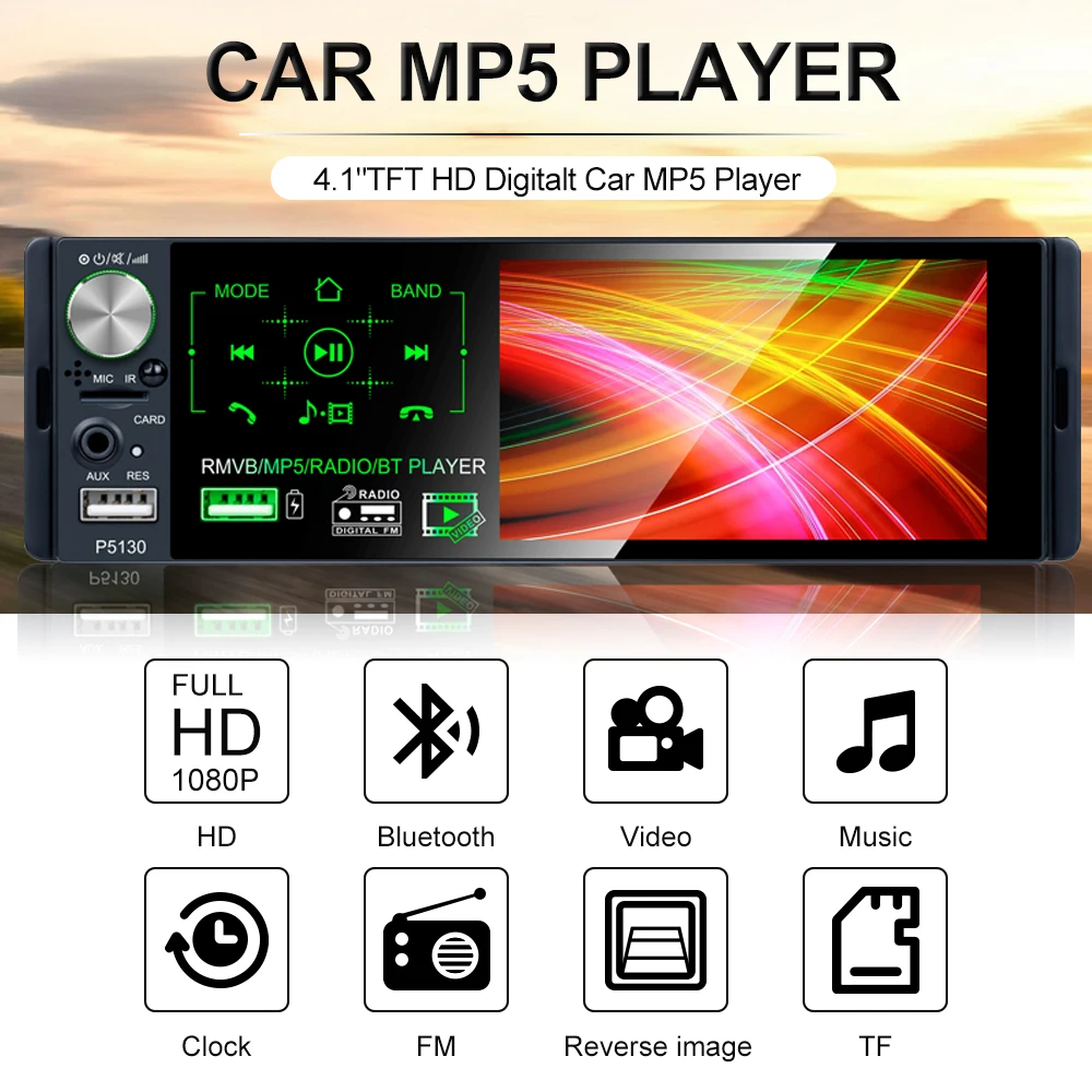 Podofo 1 Din автомагнитола стерео аудио RDS микрофон 4,1 дюймов MP5 видео плеер USB MP3 TF ISO In-dash мультимедийный плеер