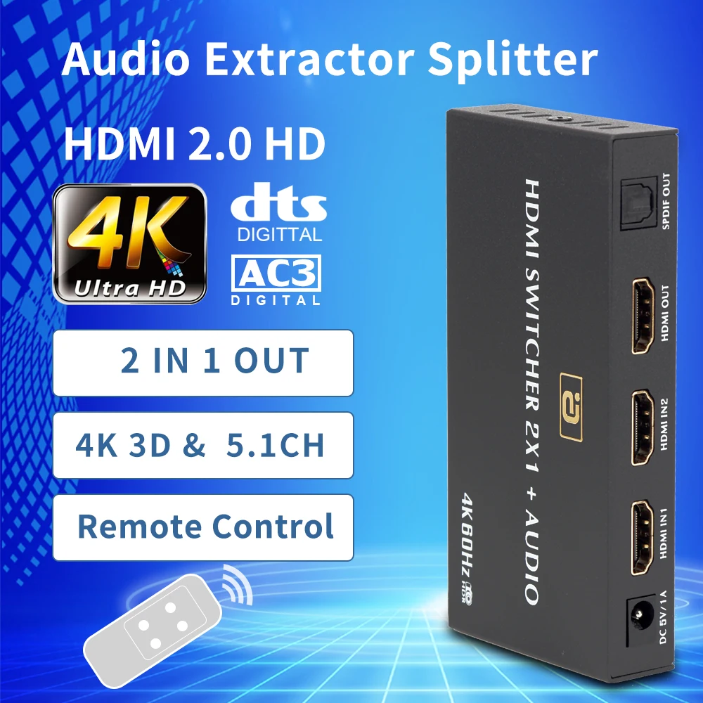 

Audio Extractor Switcher 2 In 1 out HDR 5.1CH Audio Splitter 4K Optical SPDIF RCA HDMI-compatible Adapter Converters DTS