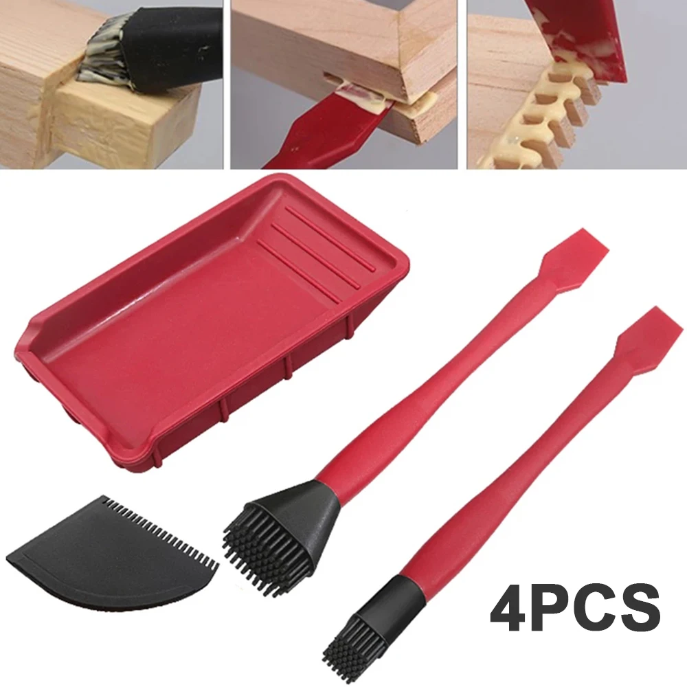 

4Pcs/set Manual Gluer Woodworking Soft Silicone Glue Brush Applicator Tool Wood Gluing Carpenter Shovel Flat Scraper Spreader