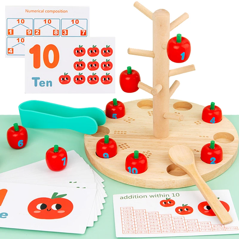 

Baby Montessori Digital Apple Tree Education Math Toys Children Learn Digital Clip Beads Skills Training Early Education Game