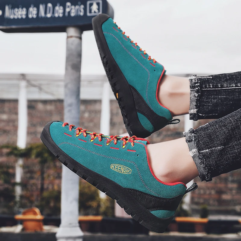 New Arrival Fashion Blue Men Hiking Shoes Couple Leather Camping Shoes Men Outdoor Sports Shoes Size 45 46 calzado de senderismo