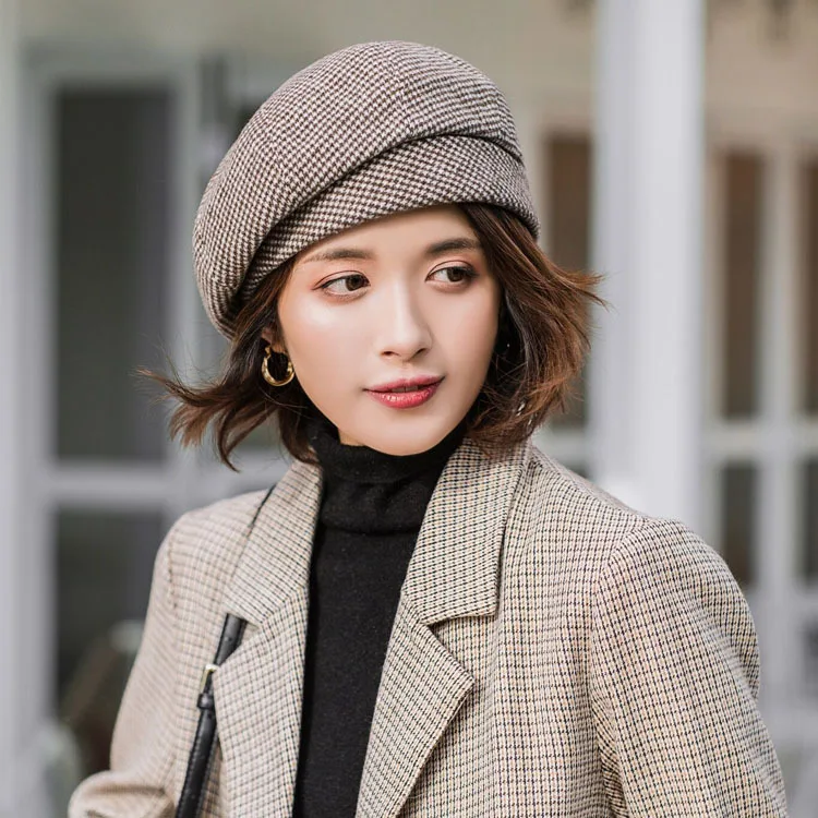 Новинка 2020 Модный женский элегантный берет в клетку из мягкой ткани зимняя