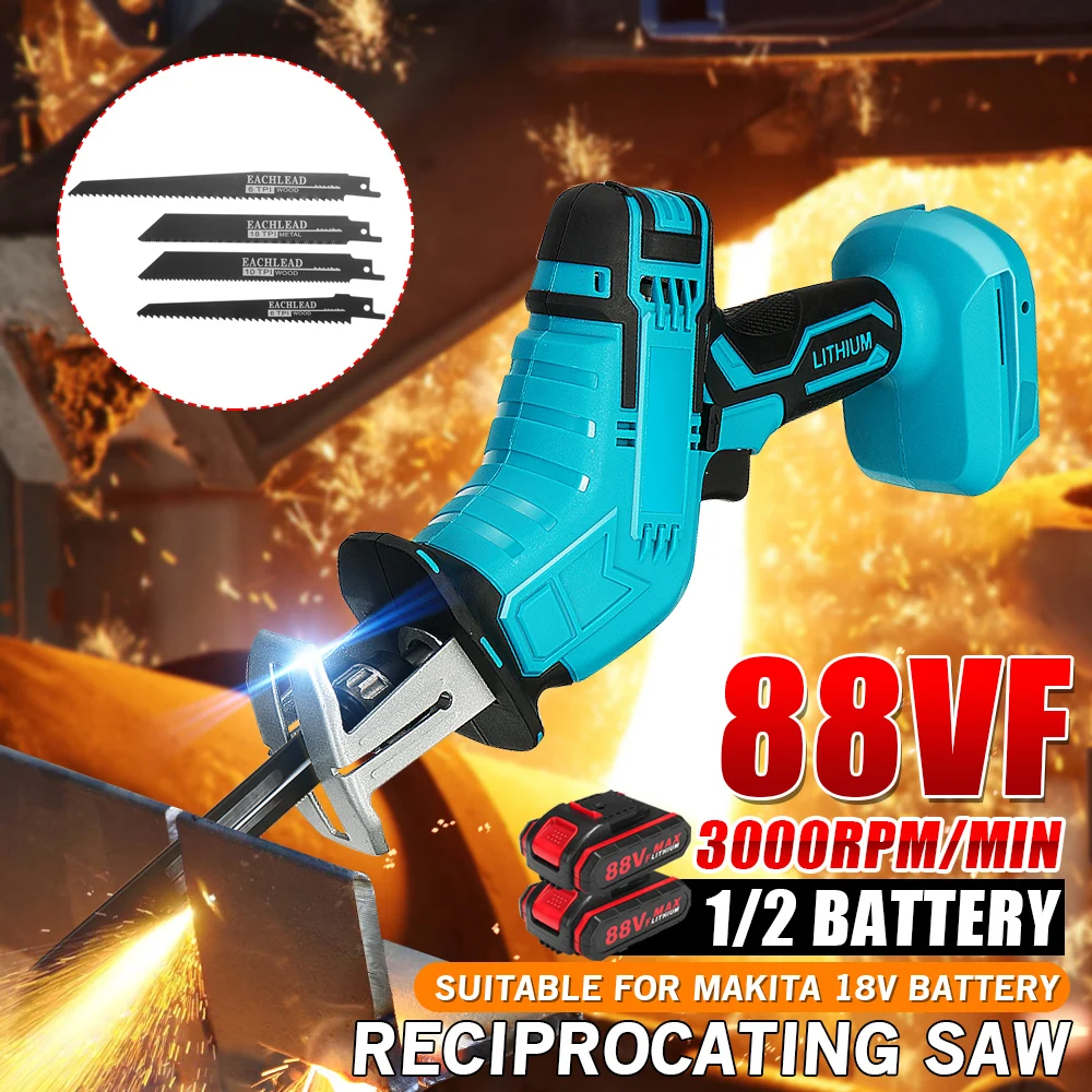

Reciprocating Saw Cordless Electric Saw for Wood Metal Plastic Cutting machine Power Saws 4000rpm/min with Rechargeable Battery