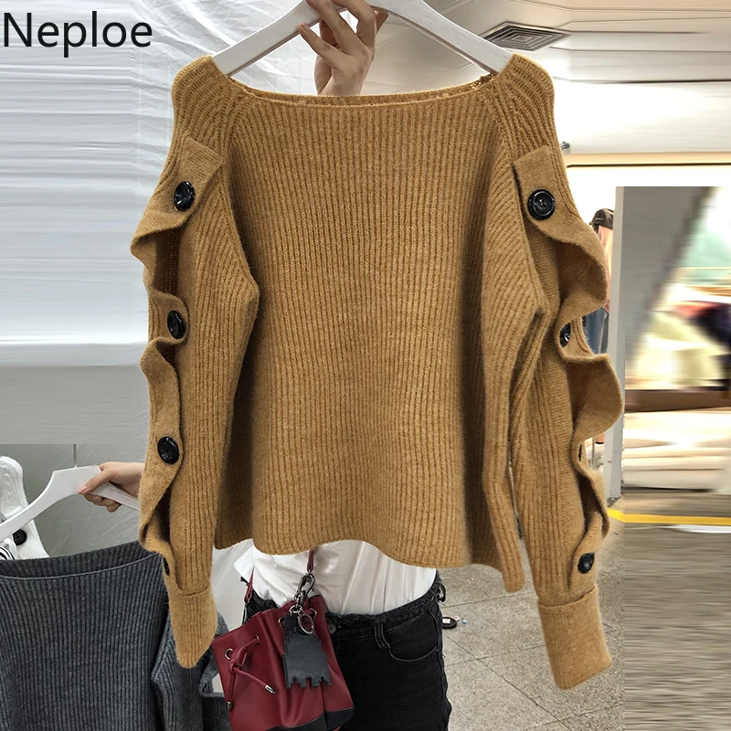 Neploe Ins сексуальный дизайнерский свитер без бретелек на плечах с вырезом лодочкой