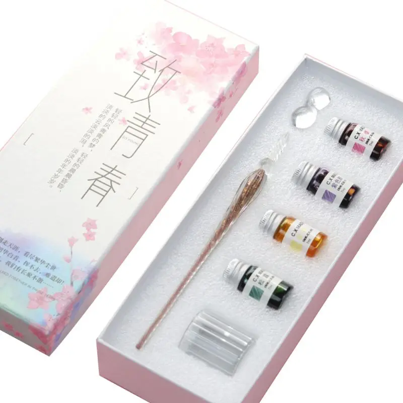 

7PCS/SET Handmade Venus Glass Pen Dip Writing Ink Signature Pens Set for School Stationery Decoration Gifts Art Supplies