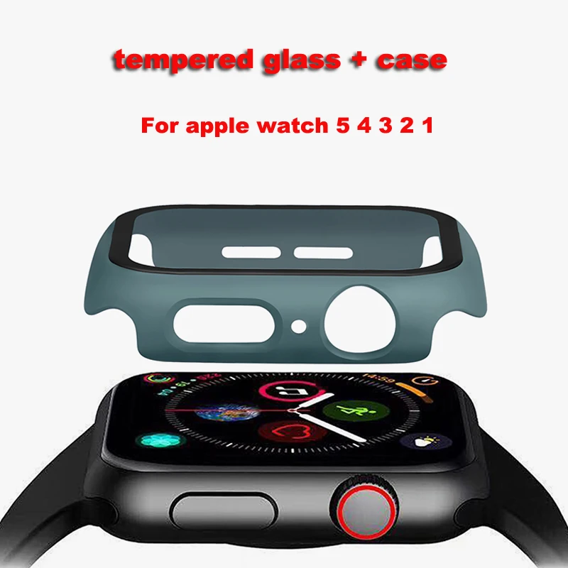 

Tempered Glass case For Apple Watch series 5 4 44mm 40mm for iWatch 3 2 1 42mm 38mm Accessories Screen Protector bumper Shell