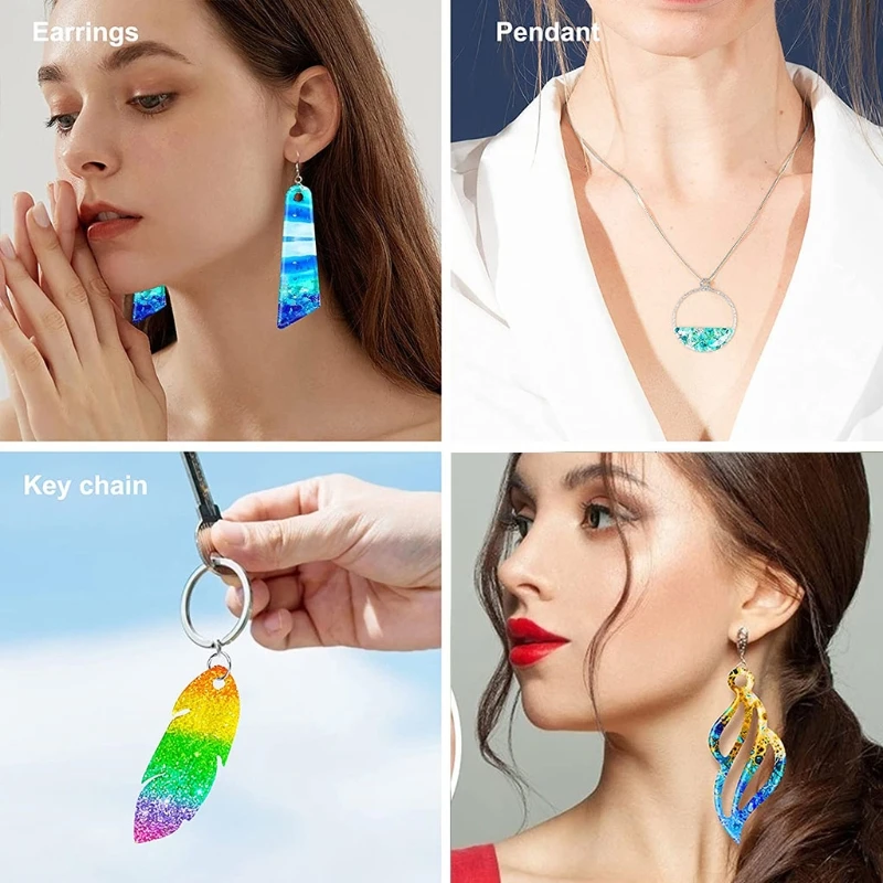 

6 Pcs Earrings Epoxy Resin Mold Ear Studs Necklace Silicone Mould DIY Crafts Jewelry Pendants Casting Tool