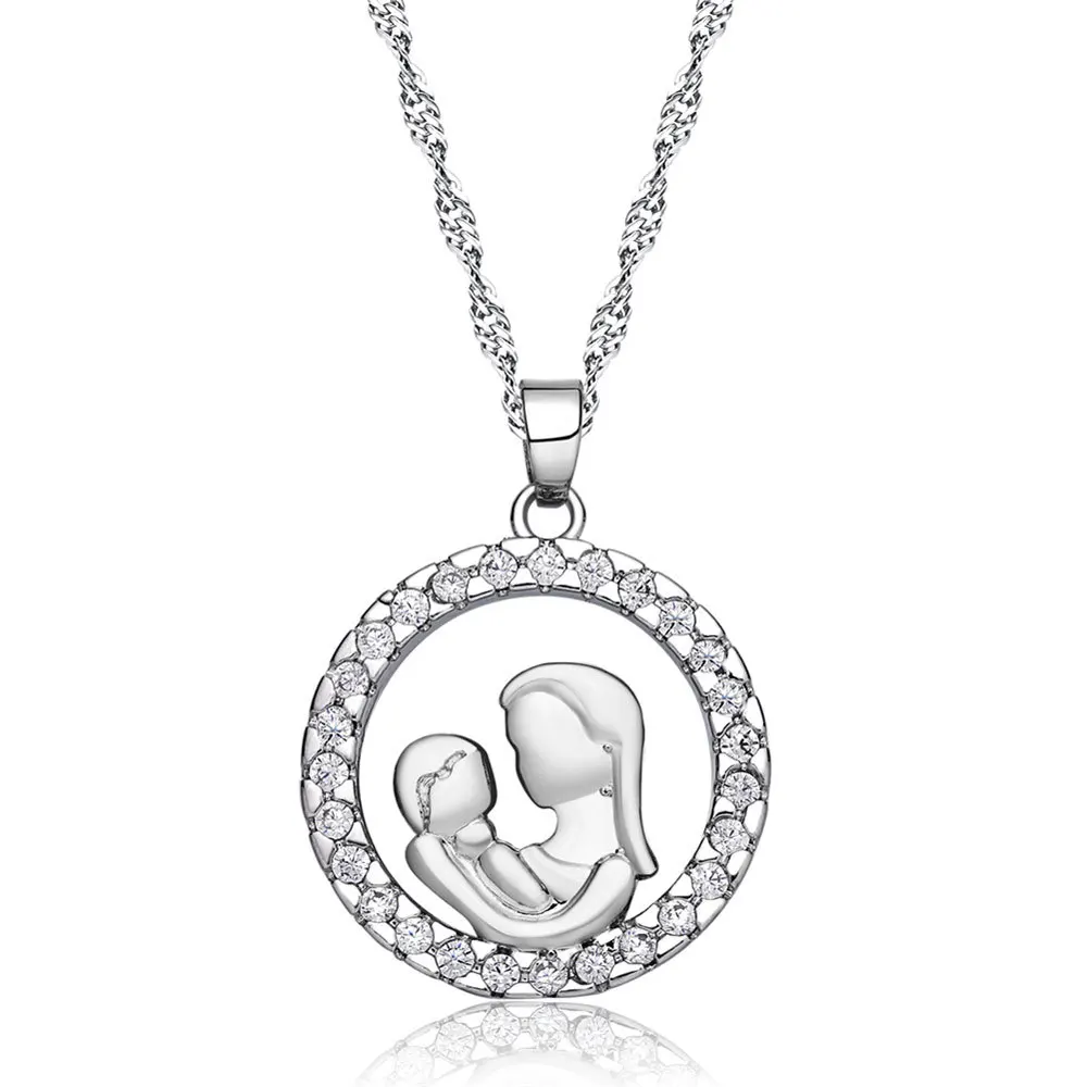 

LN011 Mother's and child's necklaces with round diamonds