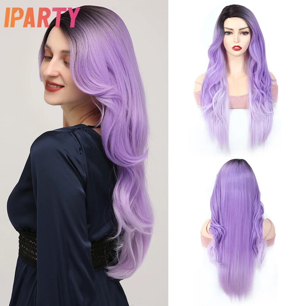 Синтетические парики фиолетового цвета для женщин Длинные Романтические