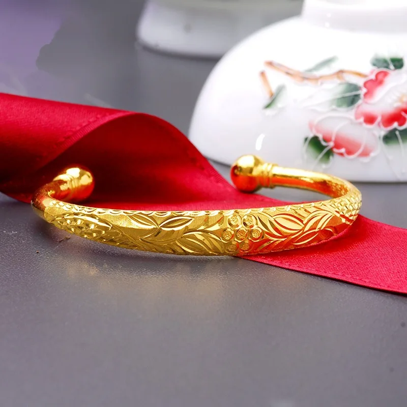 OMHXZJ Wholesale European Fashion Woman Girl Party Wedding Gift Lotus Open 24KT Yellow Gold Cuff Bangle BA103 | Украшения и