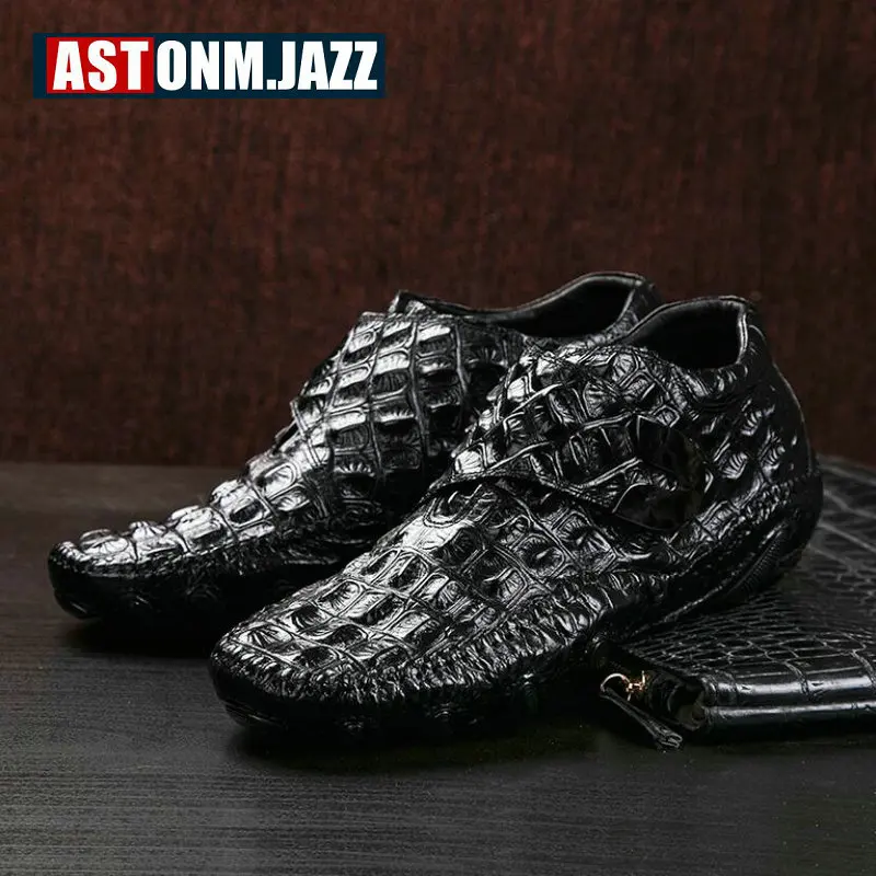 Ботильоны мокасины Мужская черная обувь из крокодиловой кожи ботинки Челси