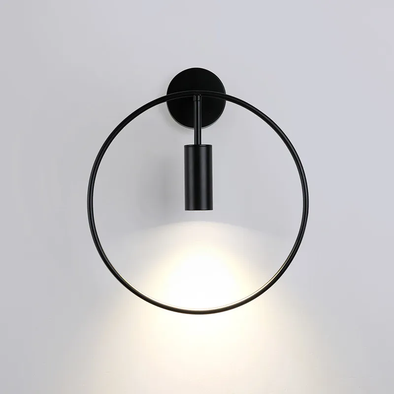 Nordic Simple Led Wall Lamp for Bedroom Bedside Living Room Black Gold Wrought Iron Circle LED Wall Sconce Aisle Corridor Light