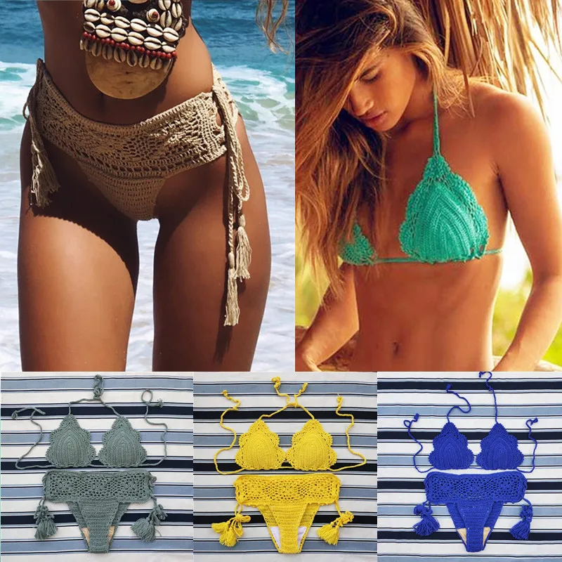 

11 Color Handmade Crochet Bikini Set Retro Hollow Sexy Women Swimwear Beach Swimsuit Suit