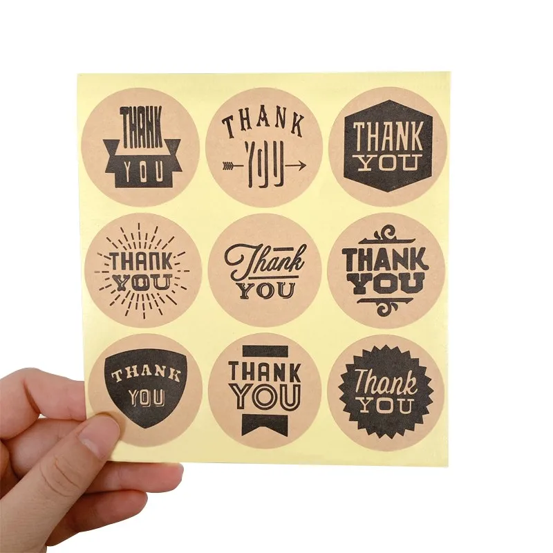 

90pcs/lot Zakka Handmade style 9 Design Vintage Kraft Paper Thank You Circle Seal Sticker Dia 4cm Round Paper Packaging Label