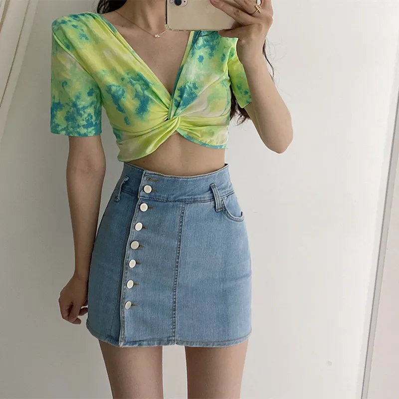 

Юбка-трапеция из 2021 хлопка, летняя, однобортная, стрейчевая