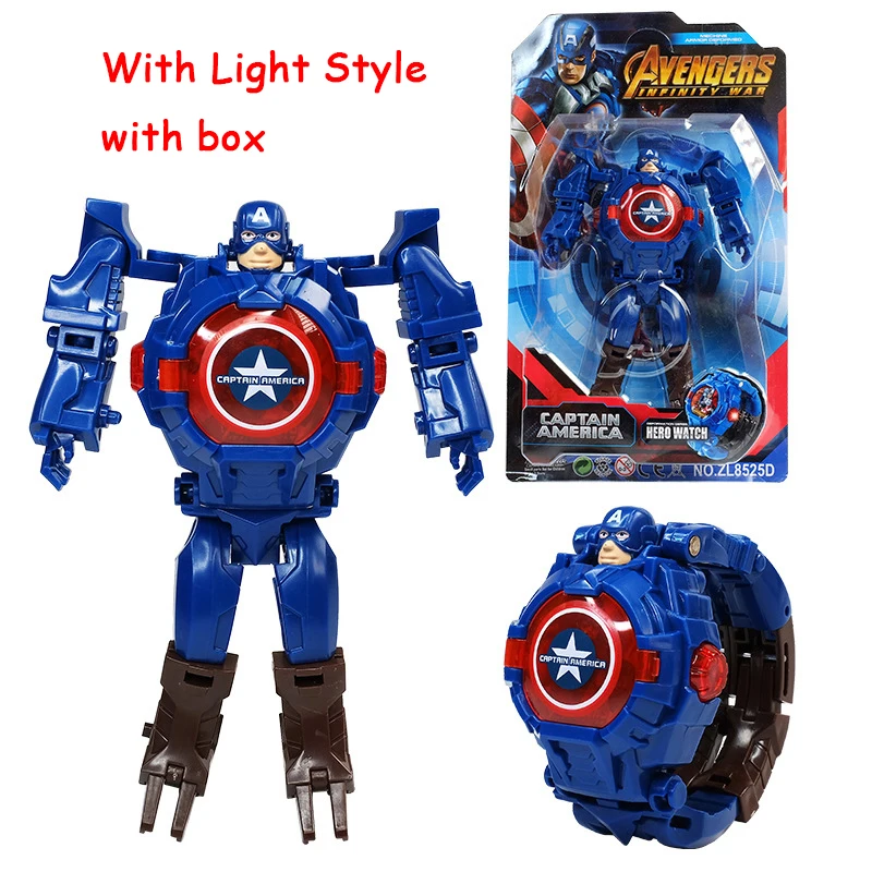 Captain B boxed Мультфильм робот часы игрушки деформации Мстители дети трансформации Супер Герои Капитан Америка Железный человек наручные часы фигурка игрушка - Цвет: Captain B boxed