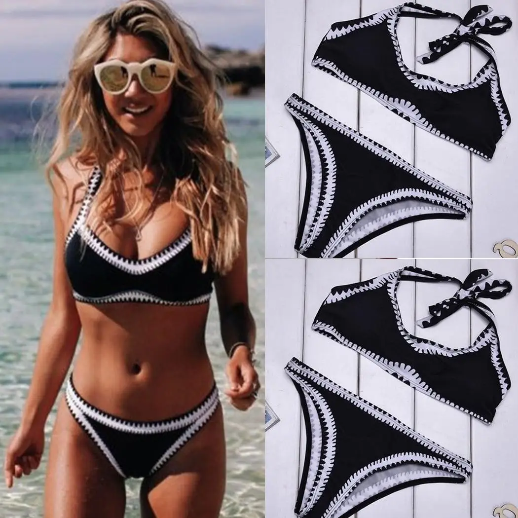 Женский Повседневный раздельный купальник лоскутный контрастный цвет пляжное