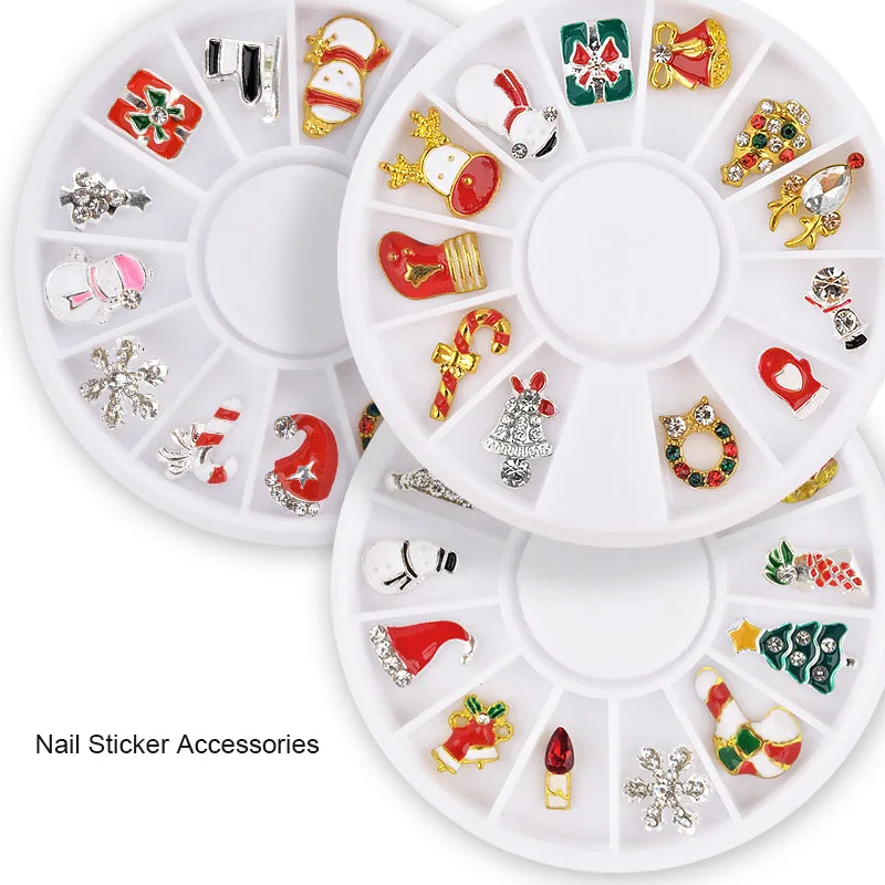 

Украшения для дизайна ногтей карусель для дизайна ногтей Рождественская серия Снежинка Рождественский подарок 12 решетчатый сплав