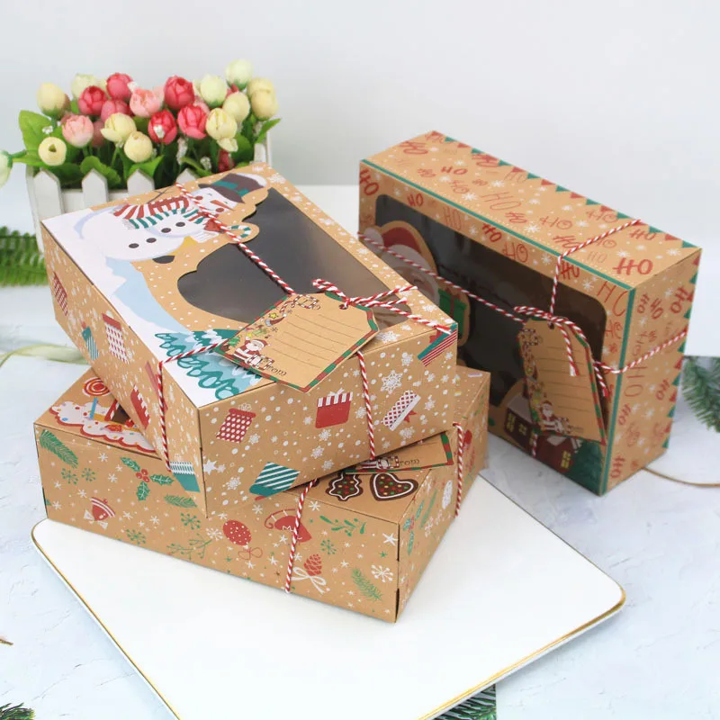 

3/12Pc Christmas Decoration for Home Cookie Box Kraft Paper Candy Gift Boxes Bags Food Packaging Box New Year Navidad Decoracion
