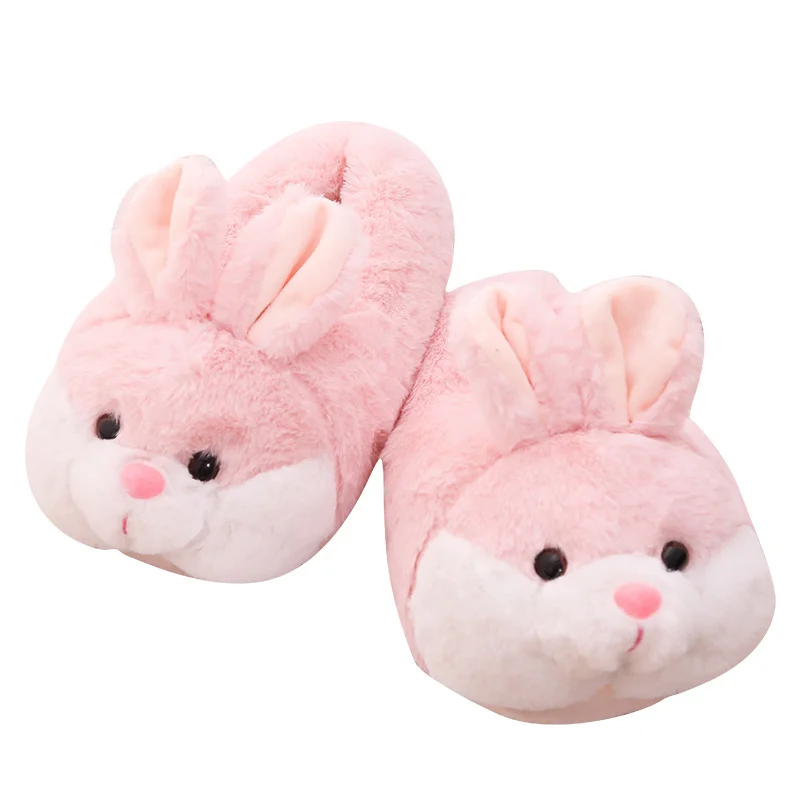 Lindo conejo rosa de peluche de felpa de invierno de terciopelo cálido zapatillas cómodo zapatos de interior conejo zapatillas del hogar peluche Animal zapatillas