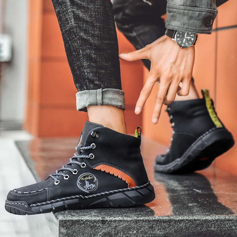 Ботильоны мужские кожаные модная Винтажная обувь оксфорды ручной работы ботинки