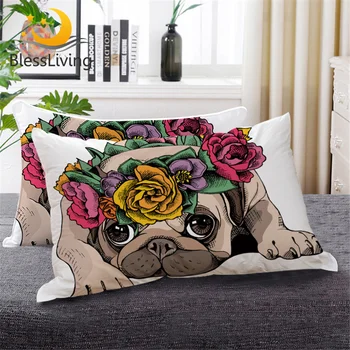 BlessLiving Puppy Sleeping Down Alternative Throw Pillow Love Pug Rose Body Pillow Valentine's Day Gift Kawaii Dog Bedding 1pc 1