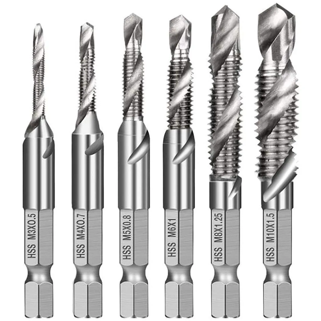 

M3-M10 Composite Tap 1/4" Hex Shank HSS Screw Tap Drill Bit Taps Countersink Set Twist Drill Hexagonal Handle Bit Set