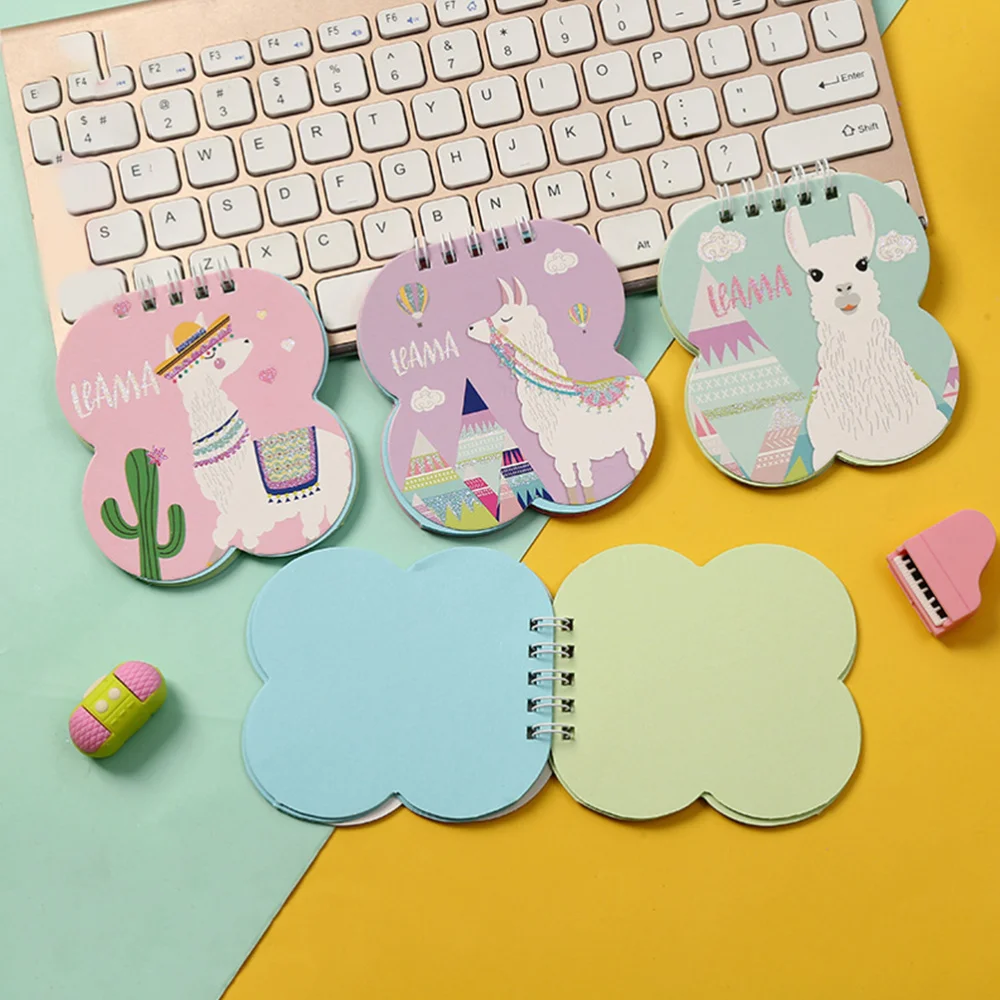 

4pcs Alpaca Pattern Coil Notepad Portable Notepad Simple Style Note Book
